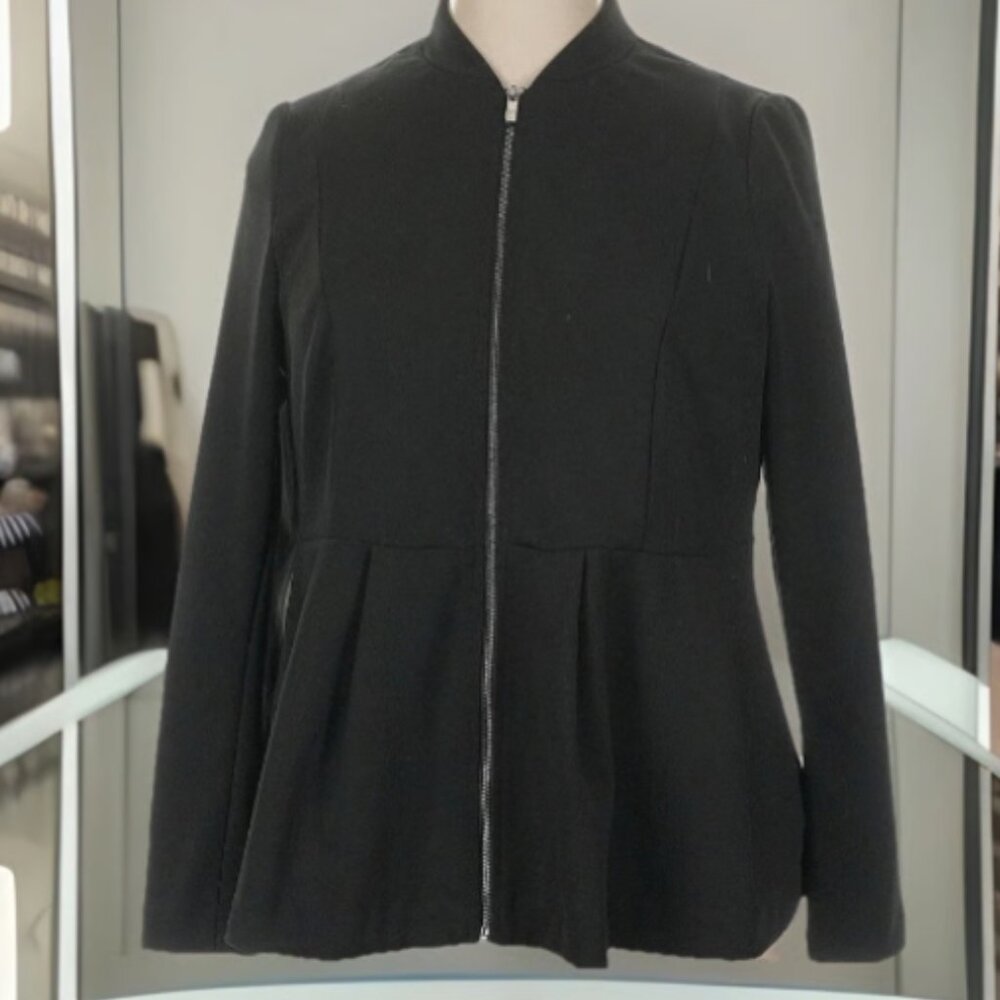Lane Bryant Women Size 22 Black Silver Zip Ponte Long Sleeve Blazer Jacket